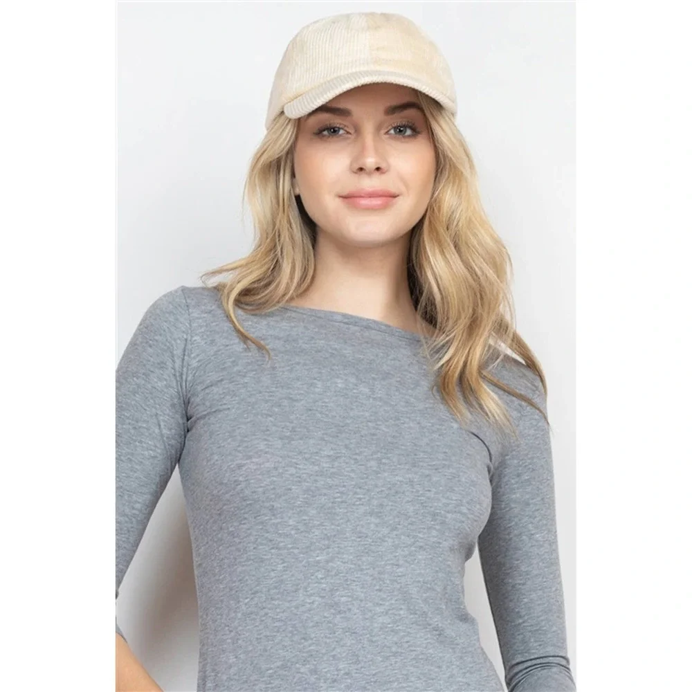 Ivory Textured Corduroy Ball Cap - Picture 2 of 5